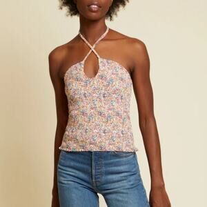 Nation LTD Kitty Smocked Ditsy Bow Tie Halter Top Small